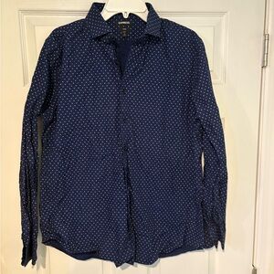 Express Men's Blue and White Dotted Shirt